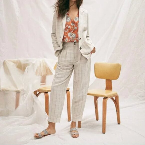 Madewell Linen Suit in Windowpane (Dorset Blazer & Pleated Taper Wide-Leg Pant)